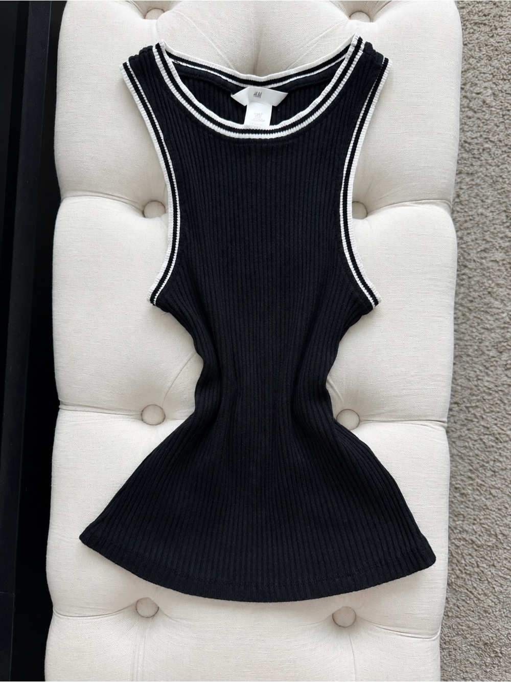 H&M Contrast Trim Ribbed Vest Top Black White Sporty Minimalist